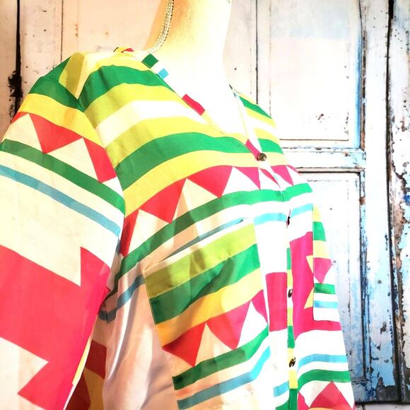 Kaktus Sheer Southwest Tunic Top Size L Bright Colors Contemporary New Retro - Picture 6 of 12
